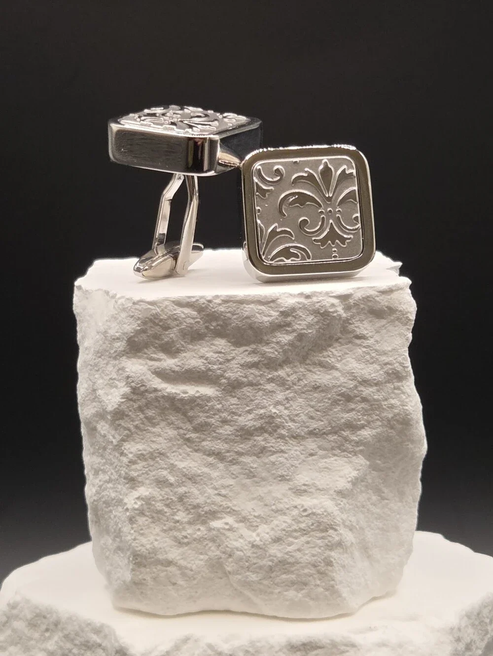Silver Fleur-de-Lis Stainless Steel Cufflinks for Men